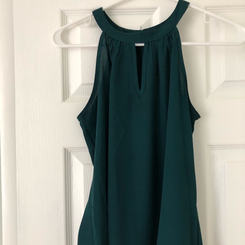 Teal high collar sheer top